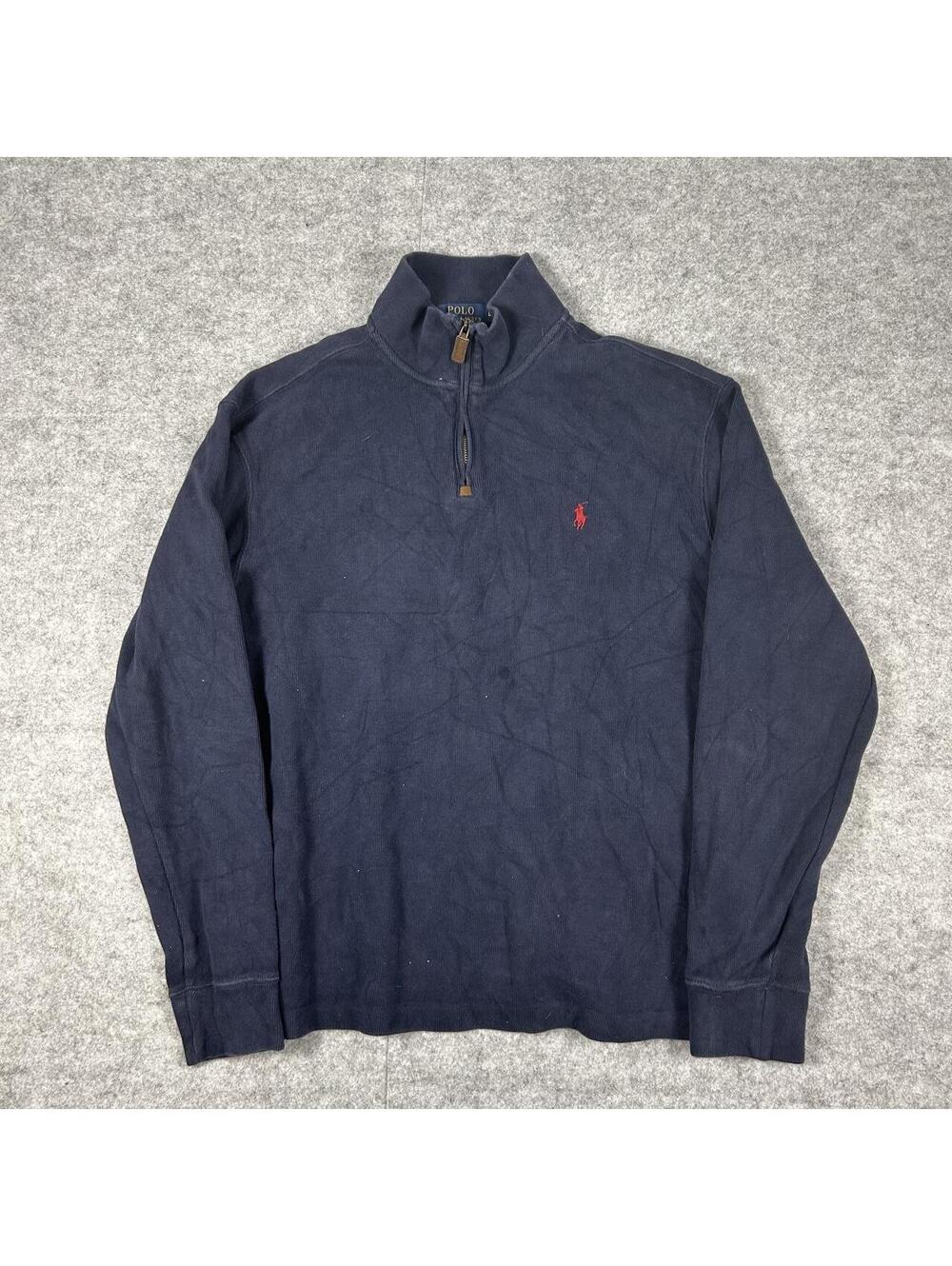 Polo Ralph Lauren Blue Estate Rib Quarter Zip Sweater Size Large